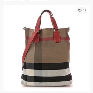 Burberry Canvas Mega Check Medium Tottenham Brit Tote Cadmium Red